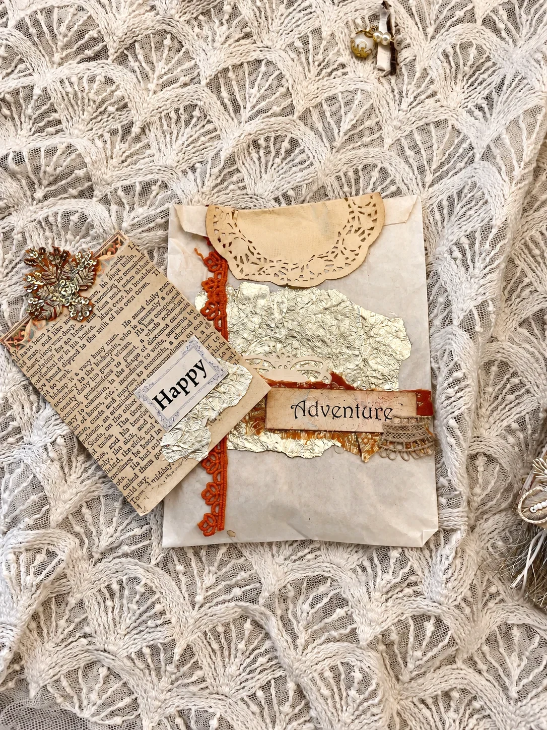 A handmade keepsake envelope and layered Happy Adventure ephemera from After the Wedding