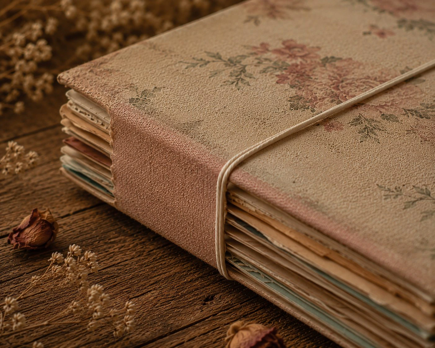 A journal held closed with a simple elastic cord wrap binding