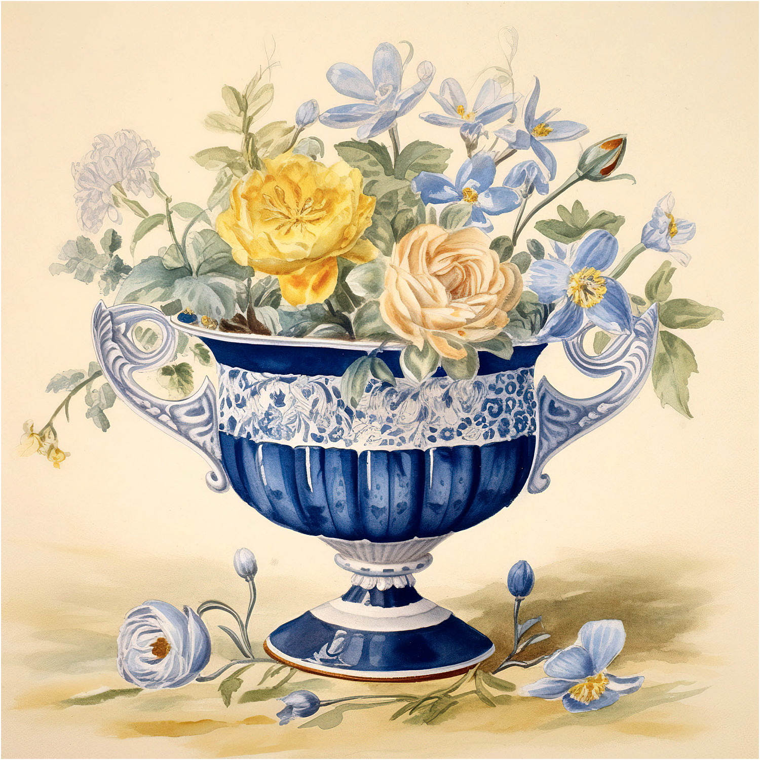 Blue and white porcelain compote floral design — Chinoiserie color palette inspiration