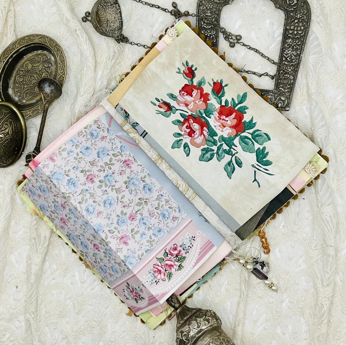 One-of-a-Kind Boho-Style Journal with Traditional Pakistani Embroidery and Vintage Papers - Image 8