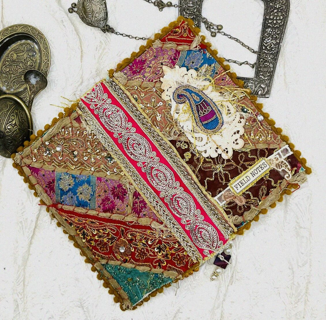 One-of-a-Kind Boho-Style Journal with Traditional Pakistani Embroidery and Vintage Papers - Image 2