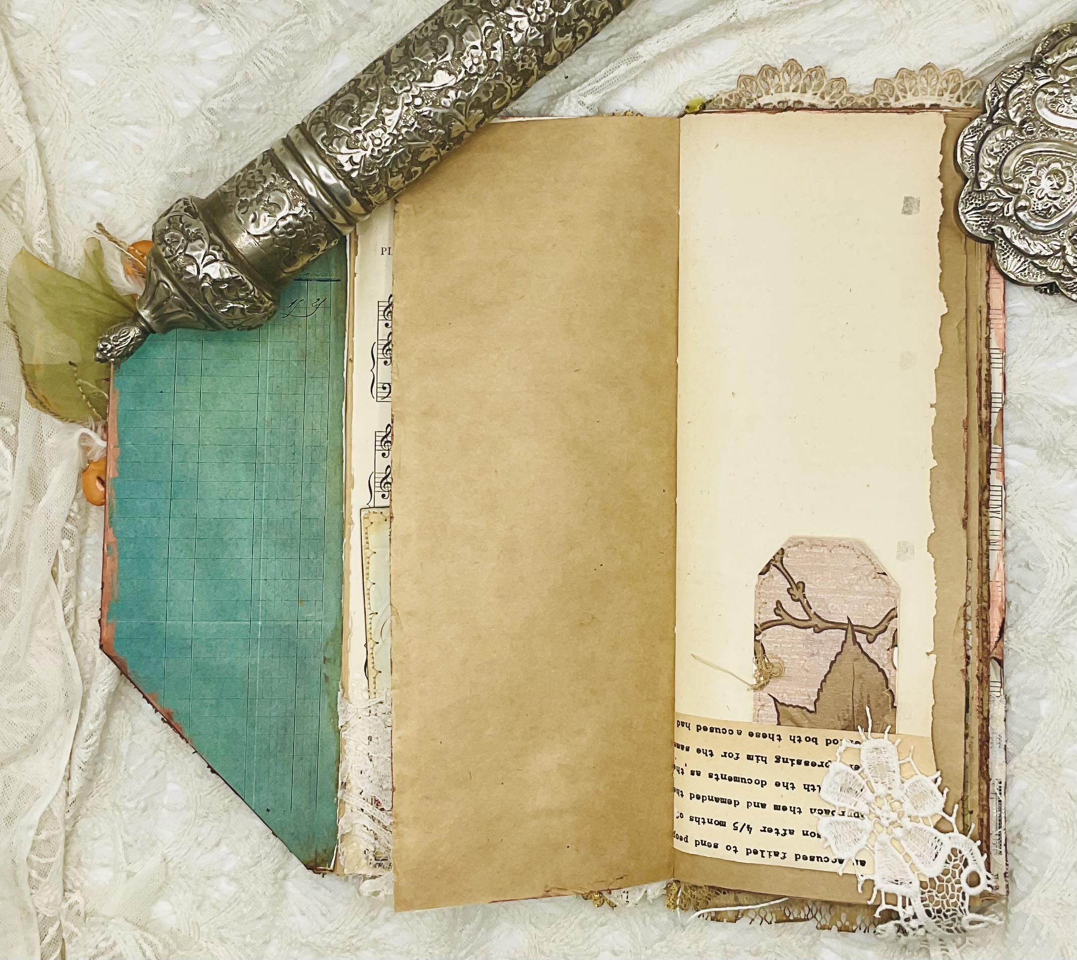 Vintage Bird-Themed Tall Junk Journal with Gold Embroidery - Image 11