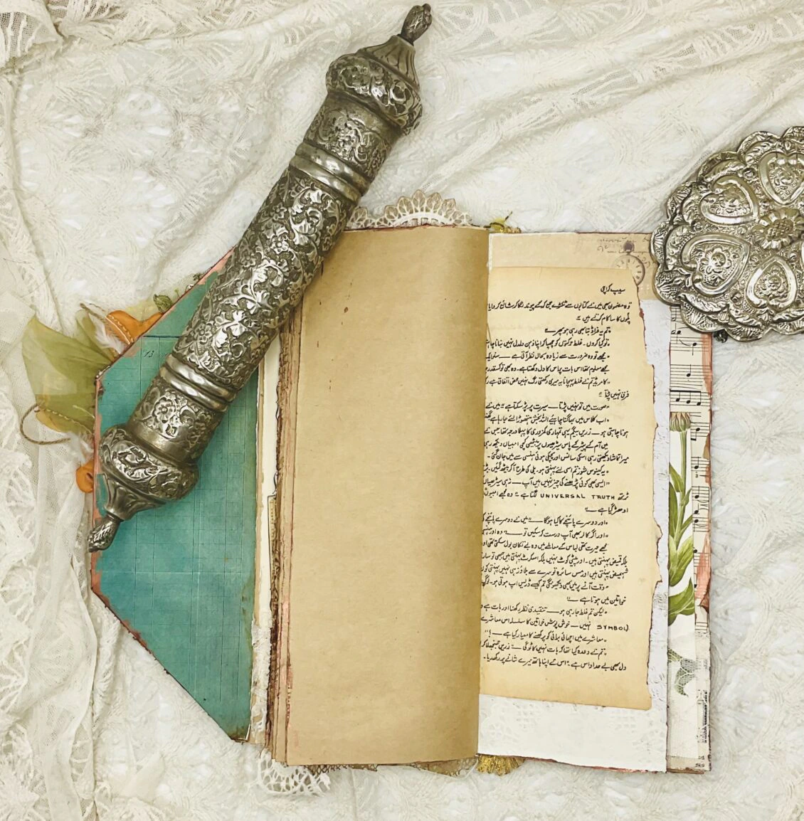 Vintage Bird-Themed Tall Junk Journal with Gold Embroidery - Image 5