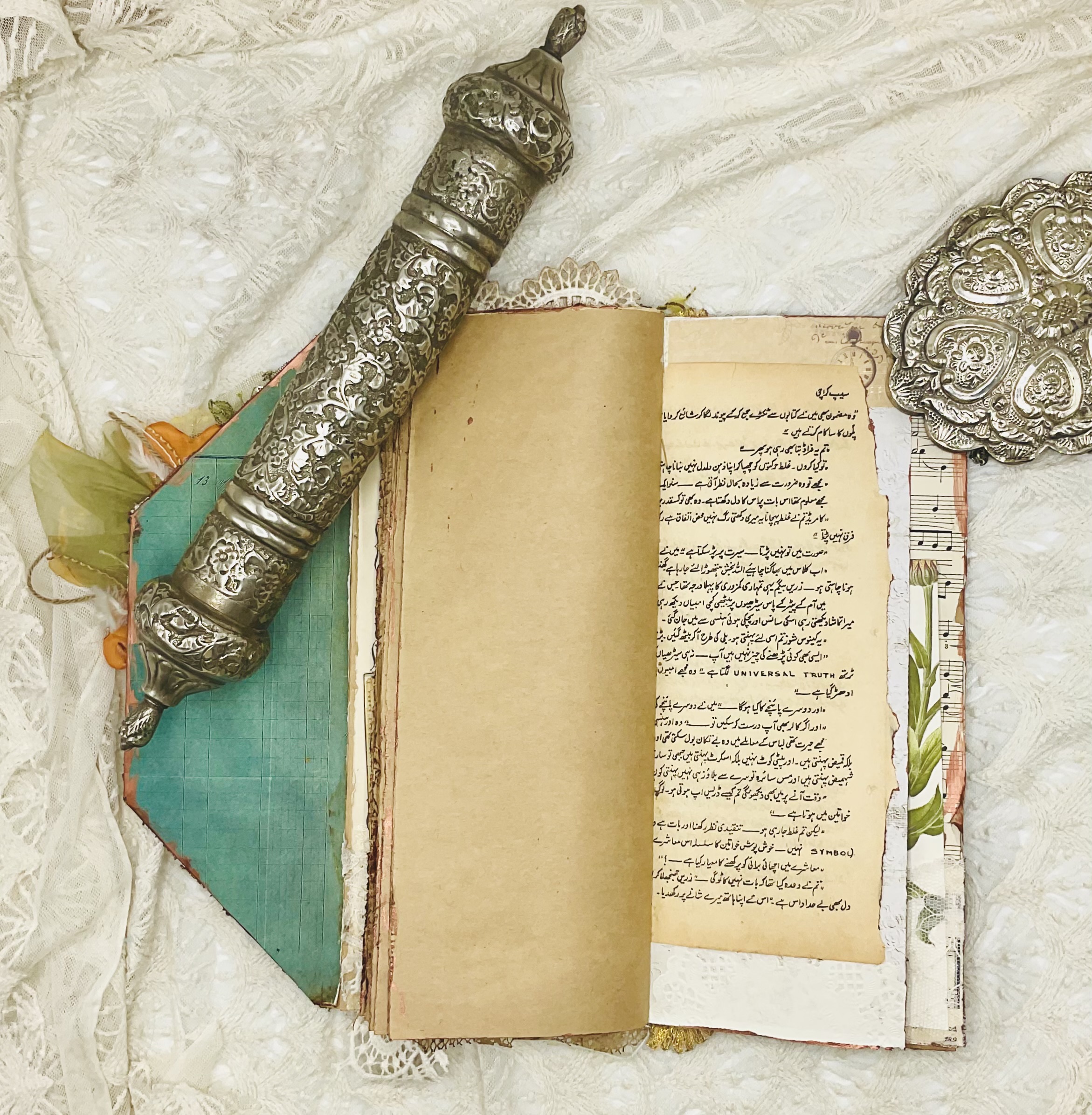 Vintage Bird-Themed Tall Junk Journal with Gold Embroidery - Image 5