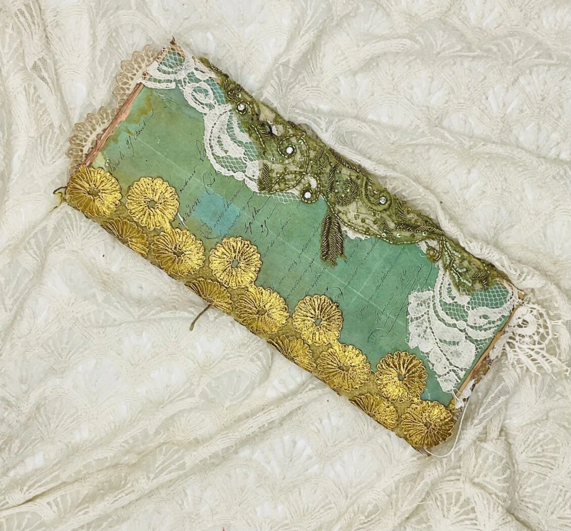 Vintage Bird-Themed Tall Junk Journal with Gold Embroidery - Image 2