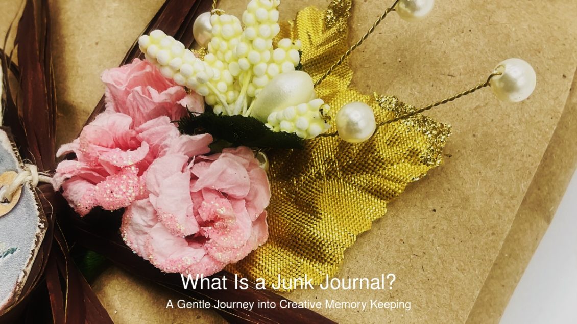 Vintage handmade junk journal with layered pages, pressed flowers, lace, and tea-dyed paper — what is a junk journal introduction