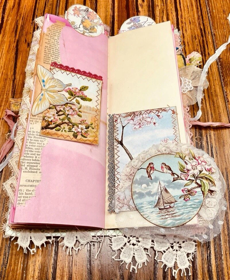 Supplies used to create handmade junk journal
