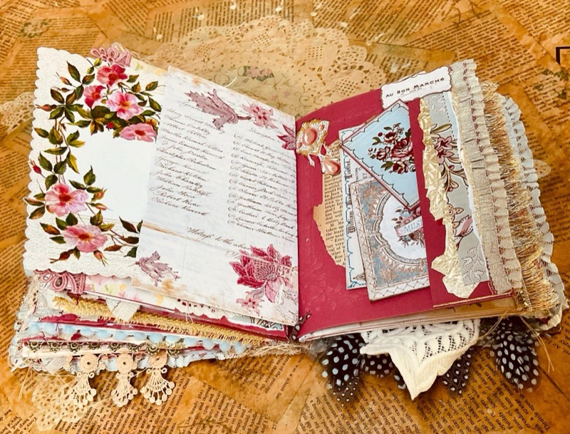 Interactive pockets and vintage ephemera inside the Book of Ritz journal
