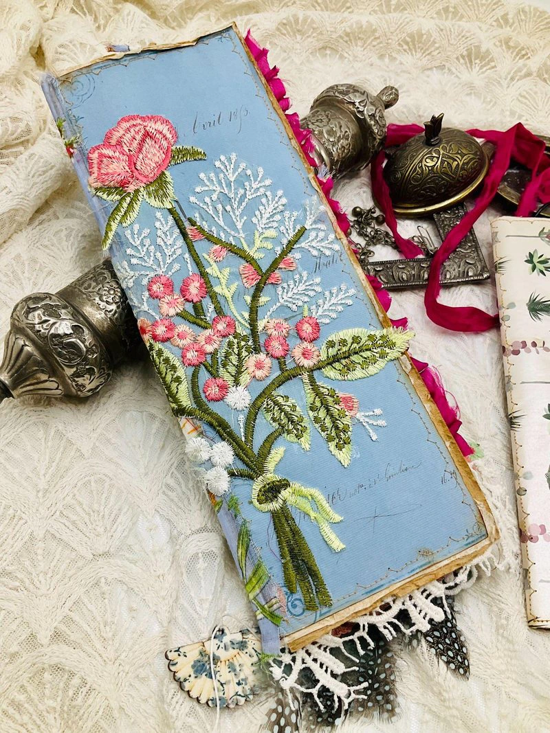 Completed handmade Aqua Floral junk journal