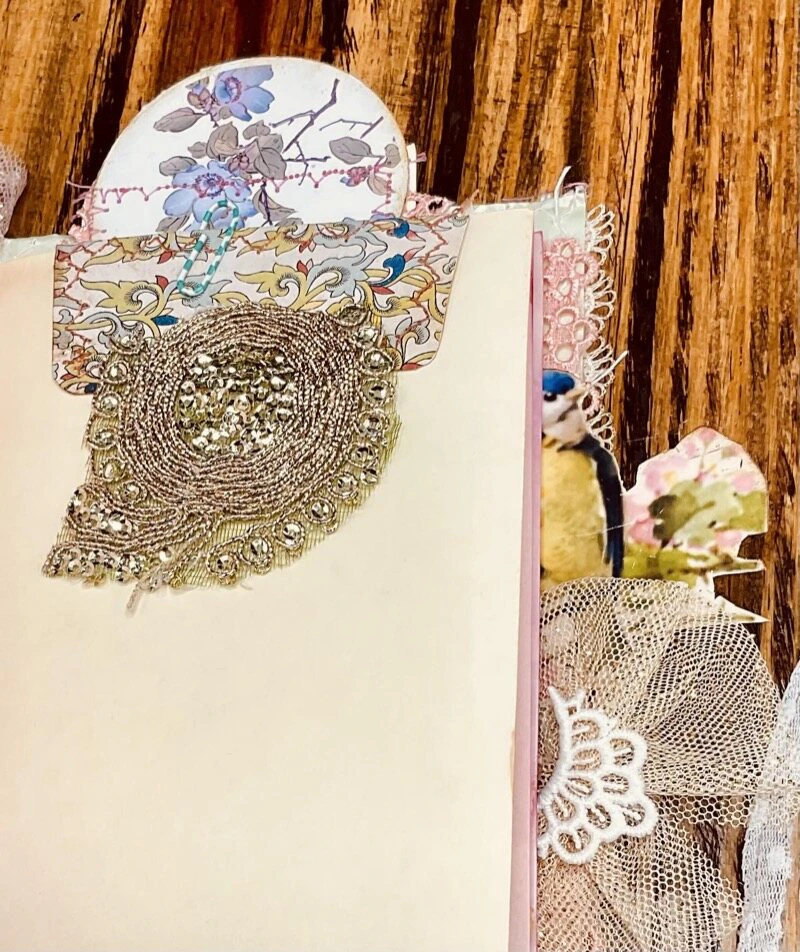 Special handmade junk journal feature with lace pocket