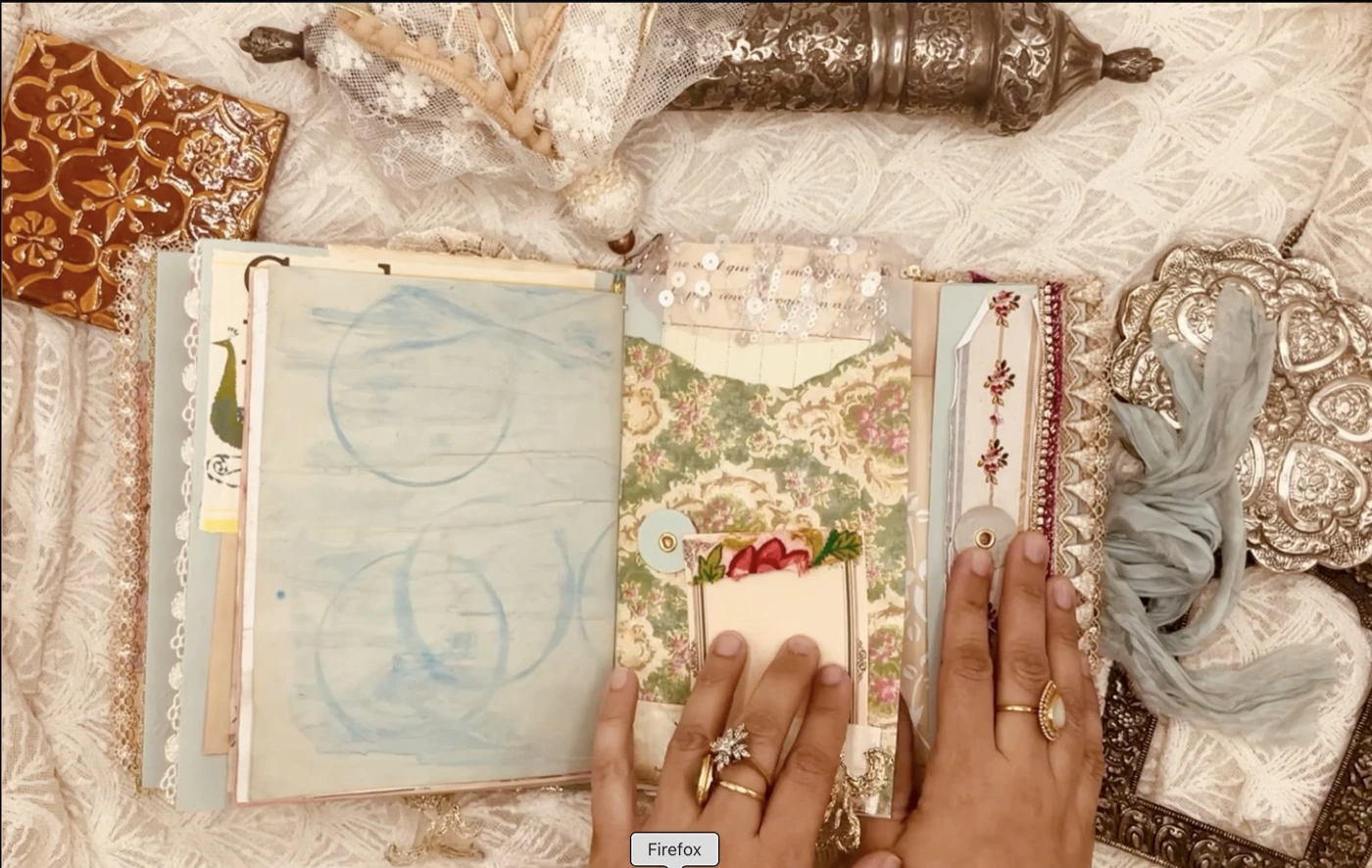 Full cover of the vintage blue envelope junk journal