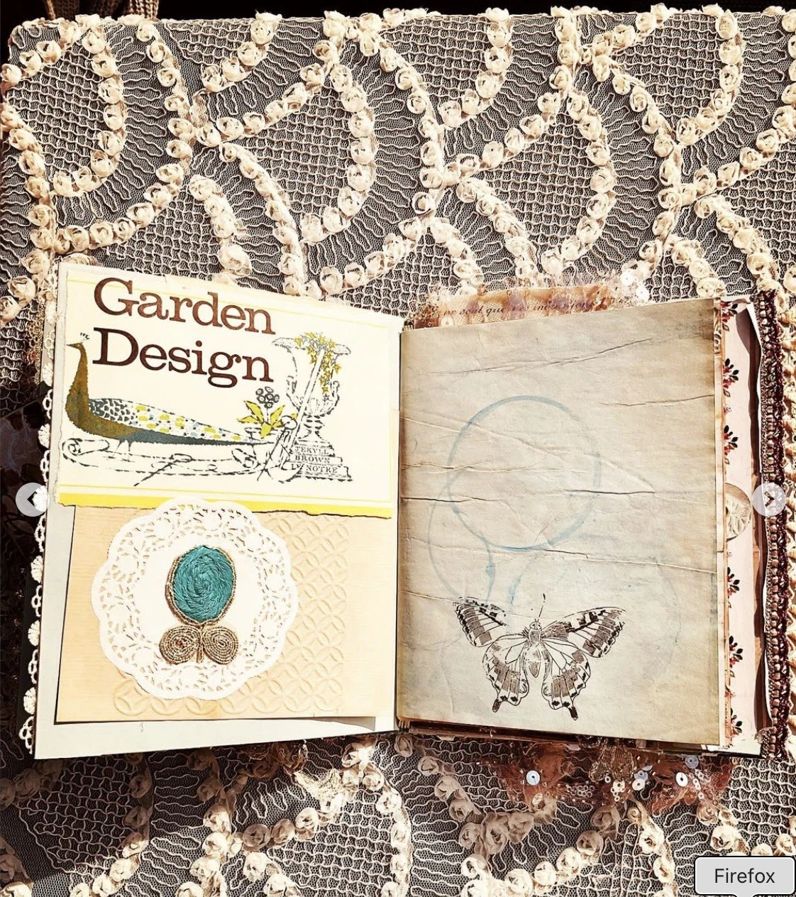 Floral pocket spread with removable journal cards in the vintage blue envelope junk journal